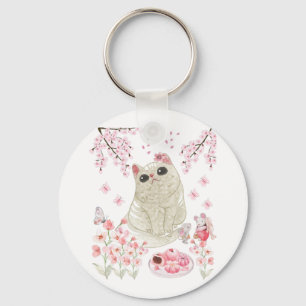 Porte-clés Fleur de cerise de chat mignonne