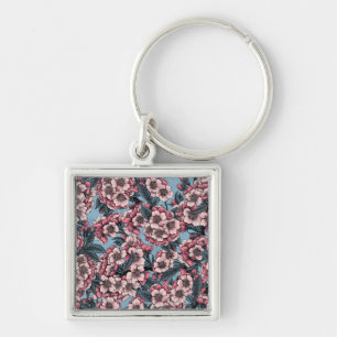 Porte-clés Fleur de cerisier rose et bleu