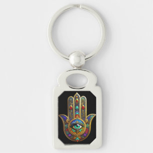 Porte-clés Fleur de couleur de paon Pétales de Hamsa Vert Tro