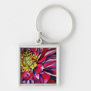 Porte-clés Fleur de dahlia abstrait art floral original