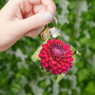 Porte-clés Fleur de Dahlia, Fleurissement Cramoisi Vibrant