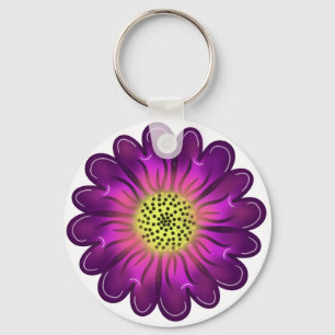Porte-clés Fleur de Dahlia Violet et Rose Néon Lumineux Perso