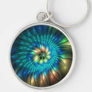 Porte-clés Fleur de fantaisie lumineuse, fractale abstraite c