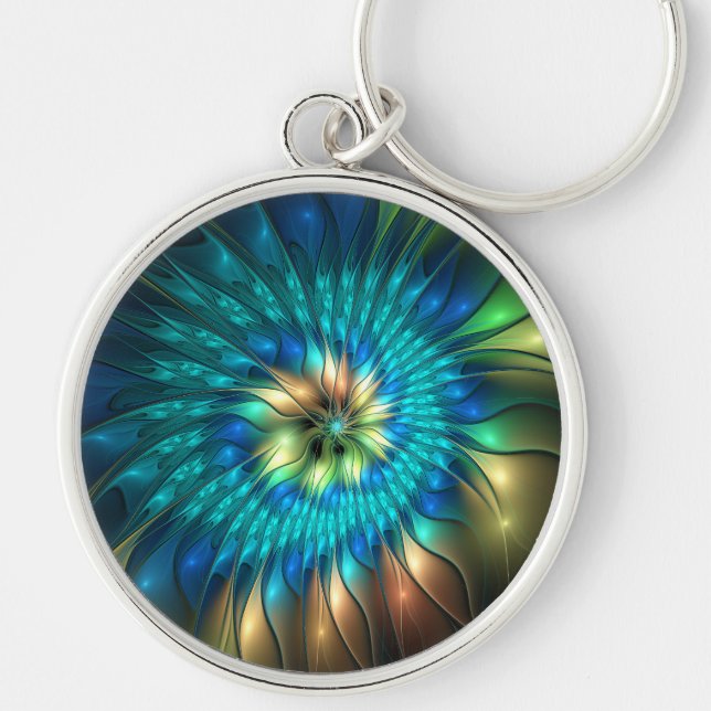 Porte-clés Fleur de fantaisie lumineuse, fractale abstraite c (Devant)