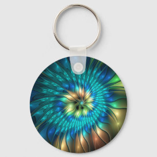 Porte-clés Fleur de fantaisie lumineuse, fractale abstraite c