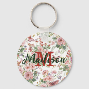 Porte-clés Fleur de fleur sauvage colorée de luxe papillon bl