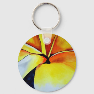 Porte-clés Fleur de frangipanier jaune tropicale, art origina