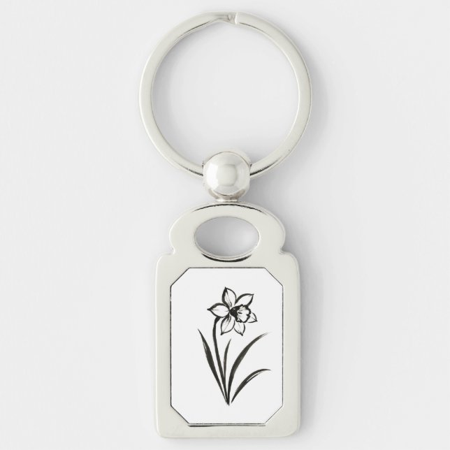Porte-clés Fleur de jonquille – Art botanique monochrome sur (Devant)