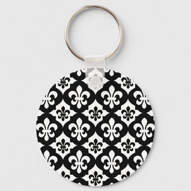 Porte-clés Fleur De Lis Blanc Noir Motif (Recto)