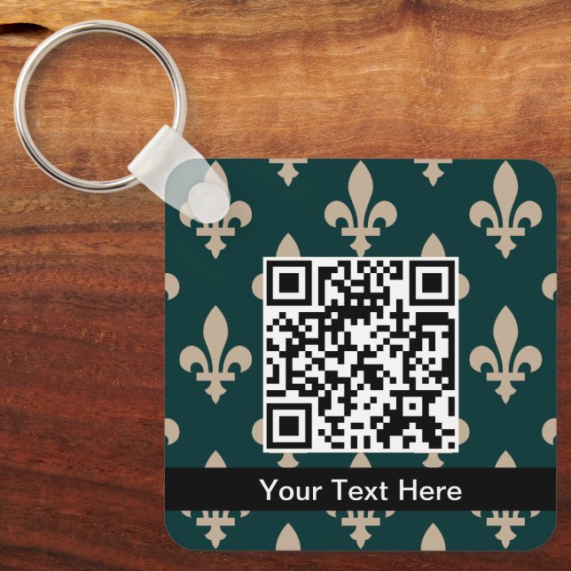 Porte-clés Fleur de Lis Motif, Français, Royal, Crème, Vert (Recto)