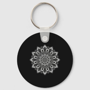Porte-clés Fleur de lotus blanche ornée Mandala de yoga _1