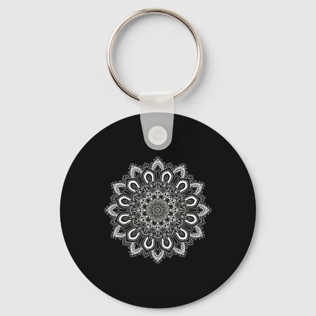Porte-clés Fleur de lotus blanche ornée Mandala de yoga _1  (Recto)