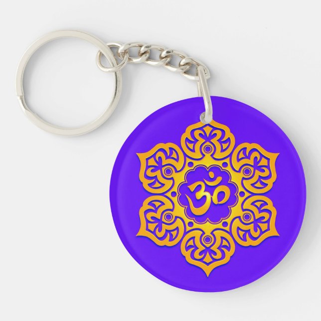 Porte-clés Fleur de Lotus bleue et jaune OM (Devant)