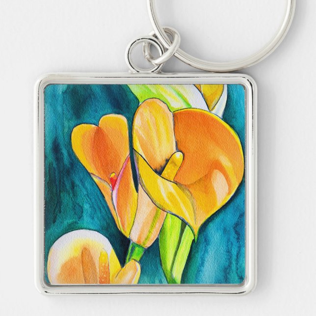Porte-clés Fleur de lys calla orange art aquarelle (Devant)