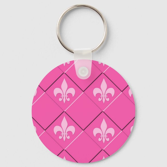 Porte-clés Fleur de lys et motif carré rose (Recto)