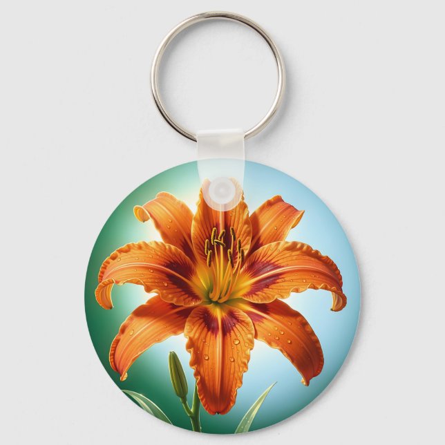 Porte-clés Fleur de lys orange vibrant en fleurs (Recto)
