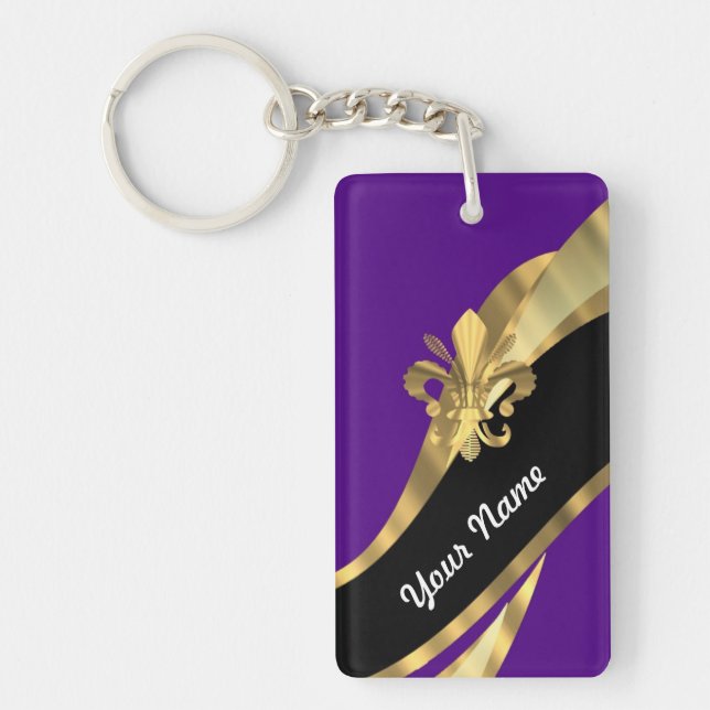 Porte-clés Fleur de lys violet et or (Devant)