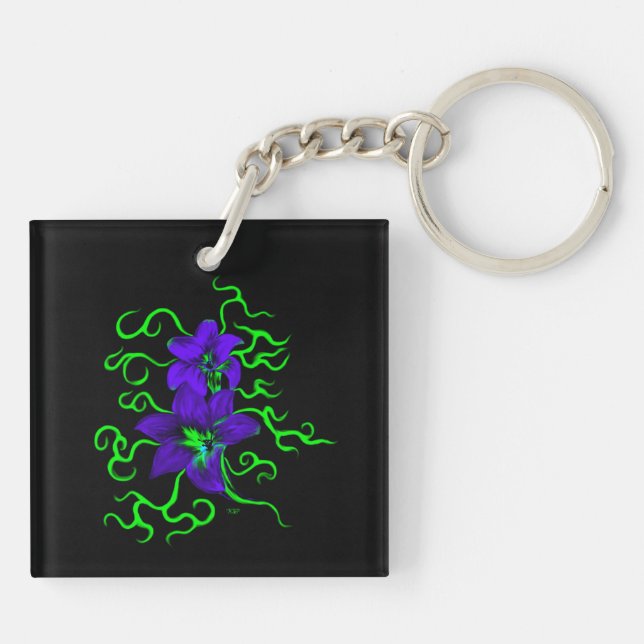 Porte-clés fleur de lys violet sur noir (Dos)
