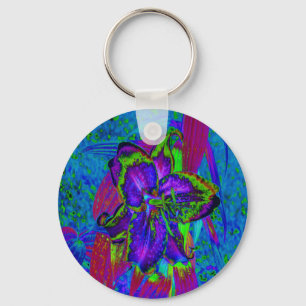 Porte-clés Fleur de Lys Violette et Verte Psychedelique