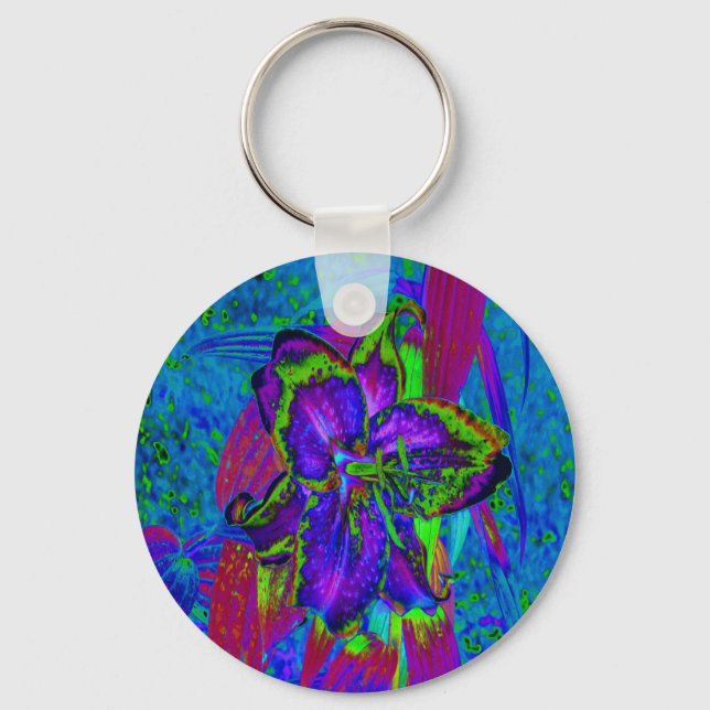 Porte-clés Fleur de Lys Violette et Verte Psychedelique (Recto)