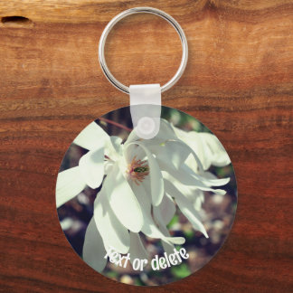 Porte-clés Fleur de Magnolia blanche personnalisée
