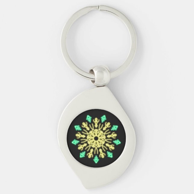 Porte-clés Fleur de néon jaune et vert (Devant)