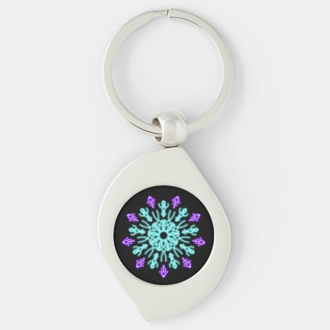 Porte-clés Fleur de néon pourpre et turquose (Devant)