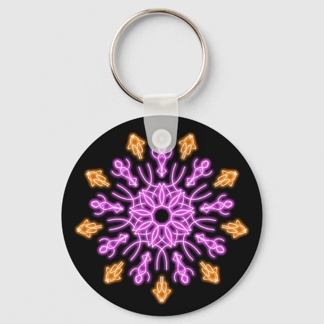 Porte-clés Fleur de néon rose et orange (Recto)