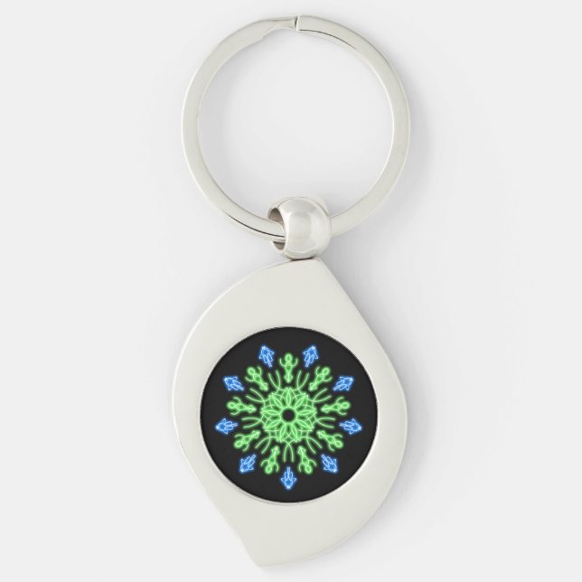 Porte-clés Fleur de néon vert et bleu (Devant)