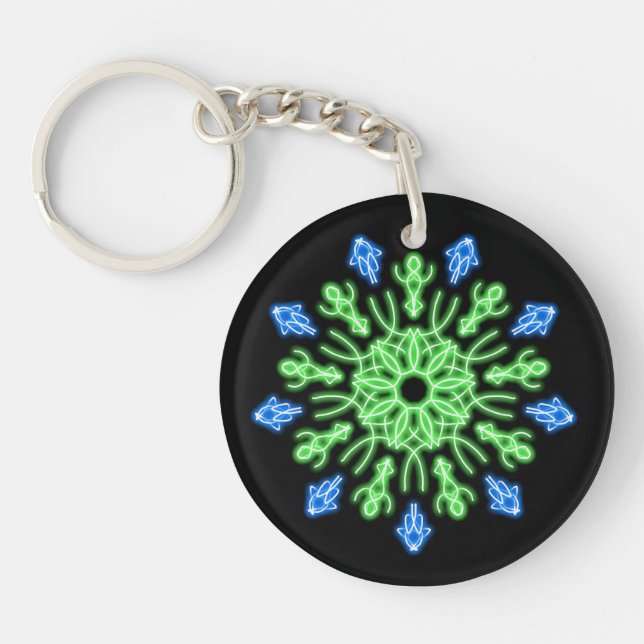 Porte-clés Fleur de néon vert et bleu (Devant)