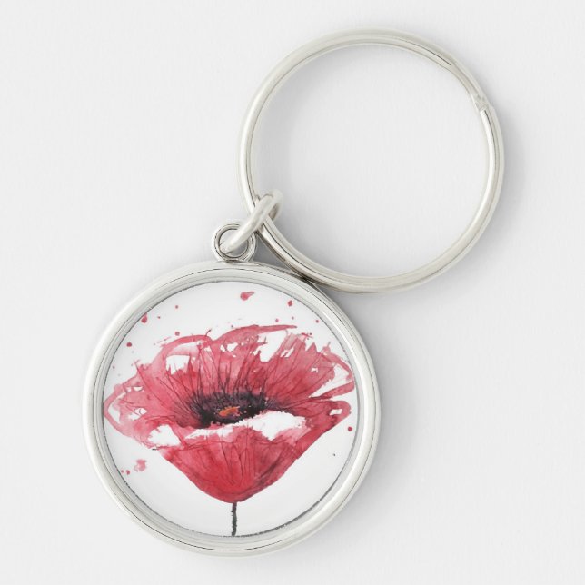 Porte-clés Fleur de pavot, aquarelle (Devant)