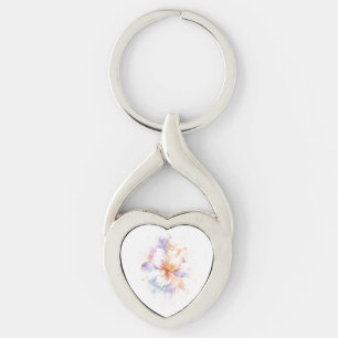 Porte-clés Fleur de peinture à l'eau pastel avec accents doré
