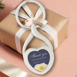 Porte-clés Fleur de rose jaune Mariage Merci