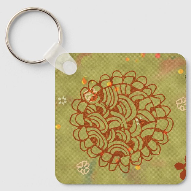 Porte-clés Fleur de soleil verte rouille moderne (Recto)