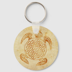 Porte-clés Fleur de vie / Blume des Lebens - pierre de tortue