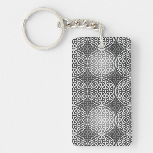 Porte-clés Fleur de vie - motif de timbre - gris (Devant)