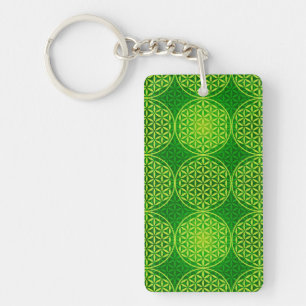 Porte-clés Fleur de vie - motif de timbre - vert