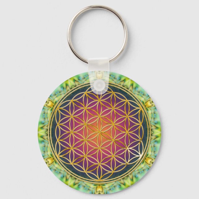 Porte-clés Fleur de vie - or - fractale 2 (Recto)