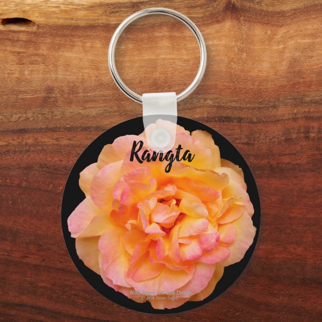 Porte-clés Fleur découpée Rose Peach Yellow Pink (Recto)