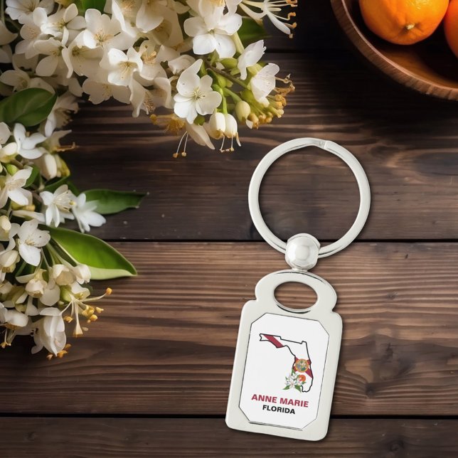 Porte-clés Fleur d'état Floride personnalisée Fleur Orange Bl (Créateur téléchargé)