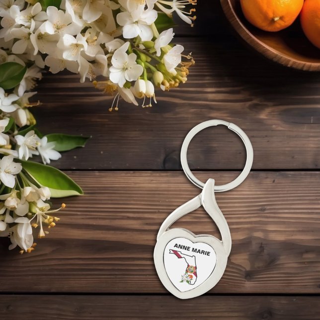 Porte-clés Fleur d'état Floride personnalisée Fleur Orange Bl (Créateur téléchargé)