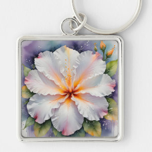 porte-clés fleur d'hibiscus blanc