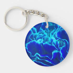Porte-clés Fleur d'oeillet bleu et Turquoise
