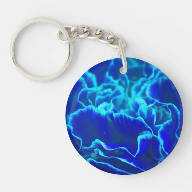Porte-clés Fleur d'oeillet bleu et Turquoise (Devant)