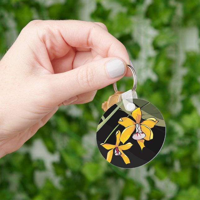 Porte-clés Fleur d'orchidée jaune Botanique Tropicale (Créateur téléchargé)