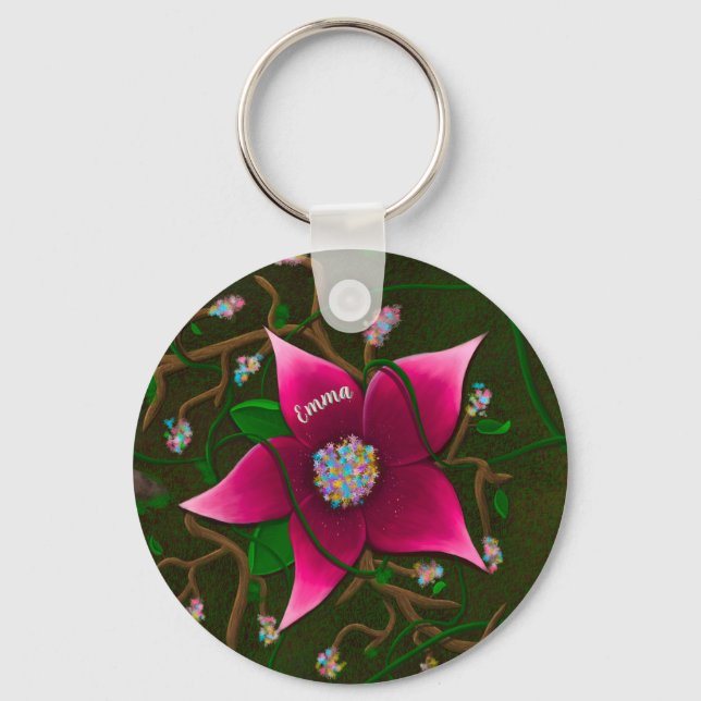 Porte-clés Fleur Fantaisiste Personnalisée (Recto)