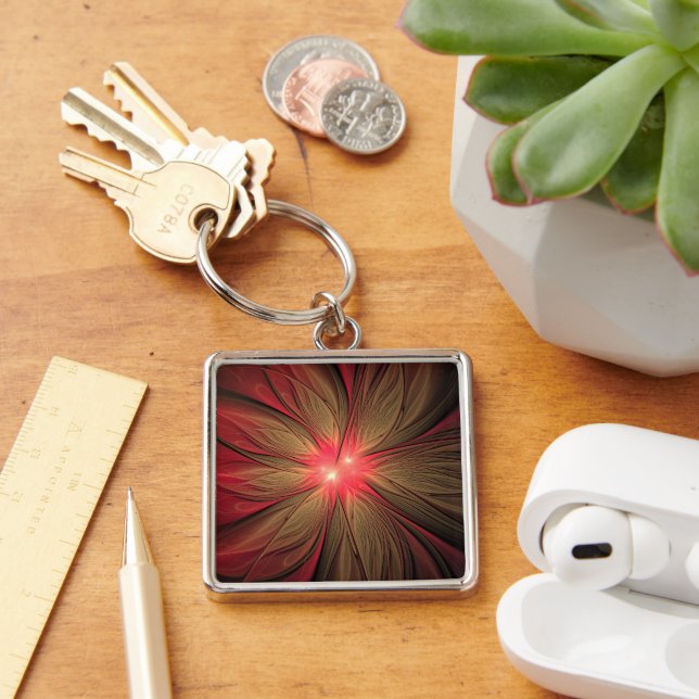 Porte-clés Fleur fractale de fansy rouge (Bureau)