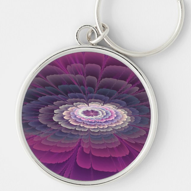 Porte-clés Fleur frappante abstraite fractale couleur rose (Devant)