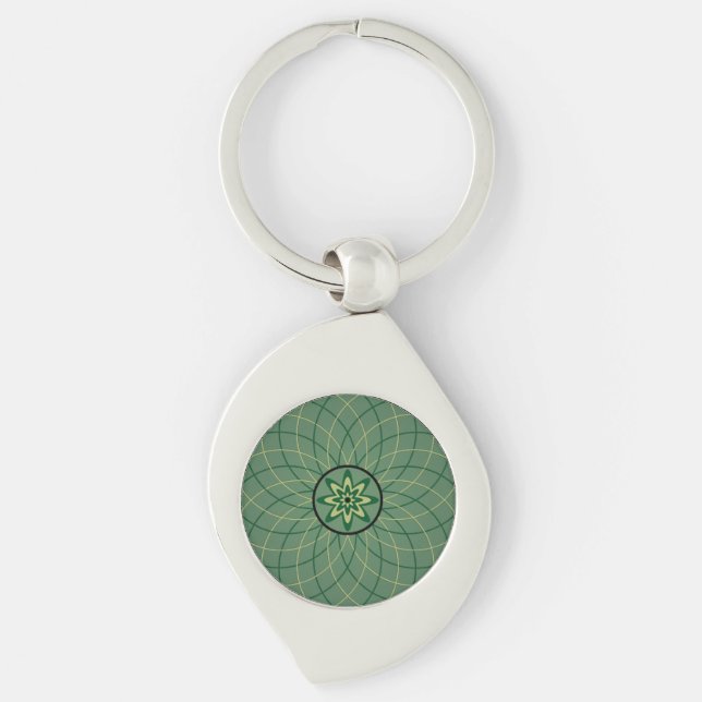 Porte-clés Fleur géométrique vert forêt (Devant)
