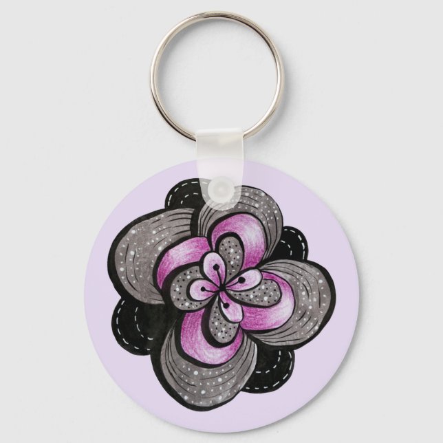Porte-clés Fleur gothique violet noir Abstrait floral (Recto)